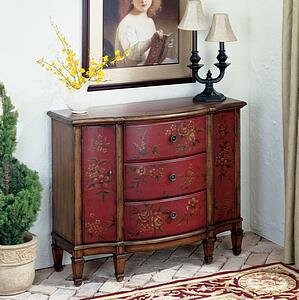 Butler Specialty Red Hand Painted Console Cabinet