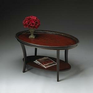 Butler Specialty Traditional Red and Black Oval Cocktail Table