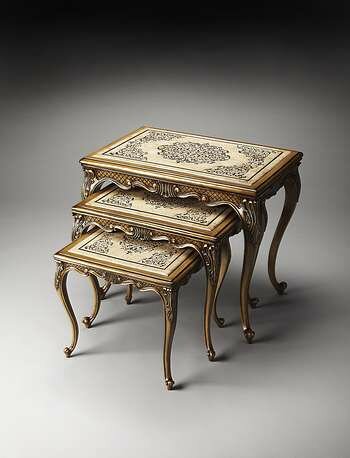 Butler Connoisseur's Etched Fossil Stone Nesting Tables - 2863090