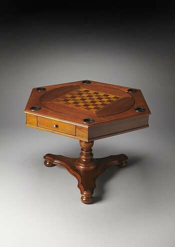 Butler Plantation Cherry Alexander Olive Ash Burl Hexagonal Game Table - 3024101