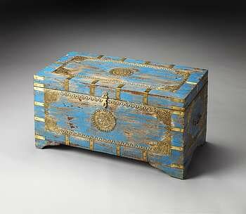 Butler Artifacts Neela Painted Brass Inlay Storage Trunk - 3387290