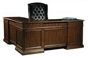 L-Shaped Desk in Old Wrld Wlnt Burl Finish
