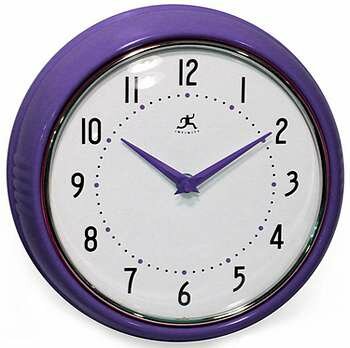 Infinity Instruments Retro Round Metal Wall Clock in Purple 10940-PRHT