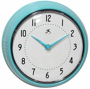 Infinity Retro Round Metal Wall Clock in Turquoise 10940-TQSE