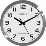 La Crosse 16" Stainless Steel Atomic Analog Clock White Dial WT-3161WH