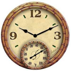 StoneWorks 14" Bamboo Clock with Thermometer Combo - 91496