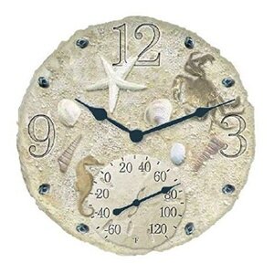 StoneWorks 12" Indoor/Outdoor Seashell Clock w/ Thermometer - 91672-1